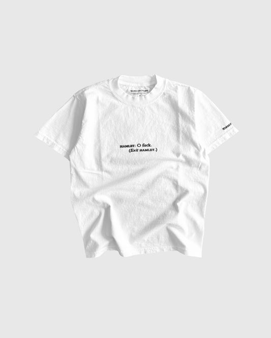 Unisex white 'What Would Hamlet Do?' heavy t-shirt by 10:AM Factory, featuring bold puff graphic print and 10:AM logo, crafted from 100% pigment-dyed cotton for a vintage look.