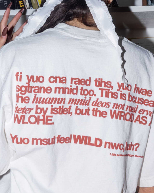 Unisex white 'Strange Mind' heavyweight t-shirt by 10:AM Factory, featuring a bold red puff graphic print with 10:AM logo, crafted from high-quality, pigment-dyed cotton for a modern, vintage look